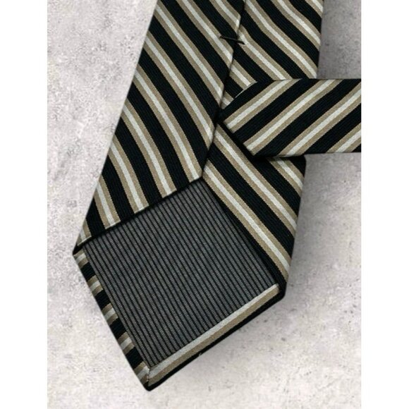 NORDSTROM Silk Tie USA Black Beige Striped W:3.6" EUC - Picture 4 of 5